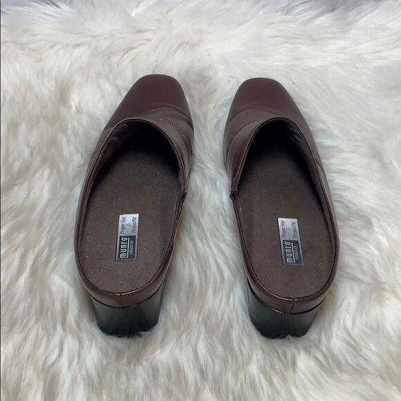 Munro Brown Leather Square Heel Mules Sz 10 - Picture 3 of 6